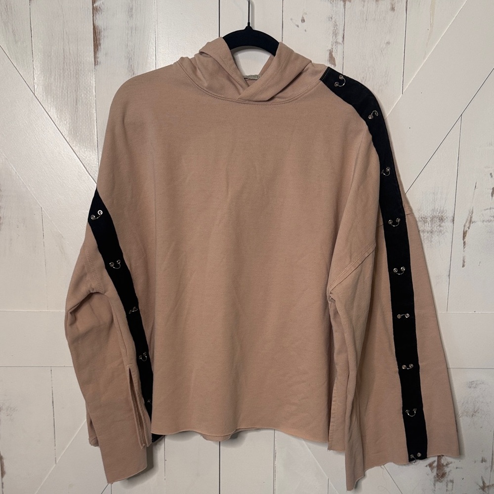 Zara Beige Hoodie with Black Snap Trim Detail